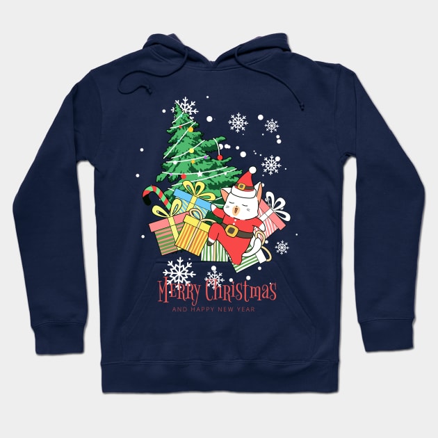 Cool Santa Cat - Happy Christmas and a happy new year! - Available in stickers, clothing, etc Hoodie by Crazy Collective